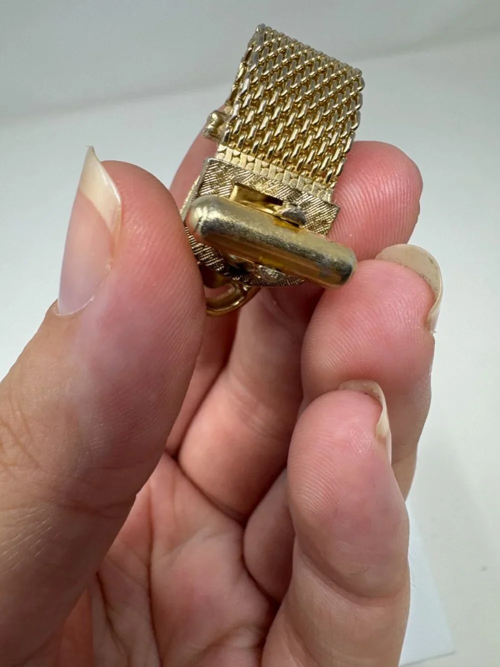 Vintage Gold Tone Mesh Wrap Cufflinks Amber Glass Mid-Century